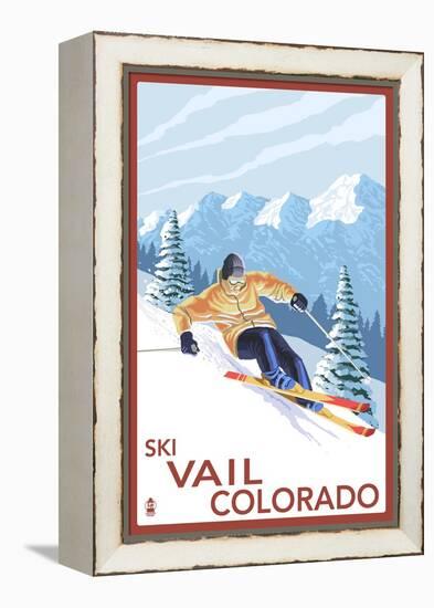 Vail, CO - Downhill Skier-Lantern Press-Framed Stretched Canvas