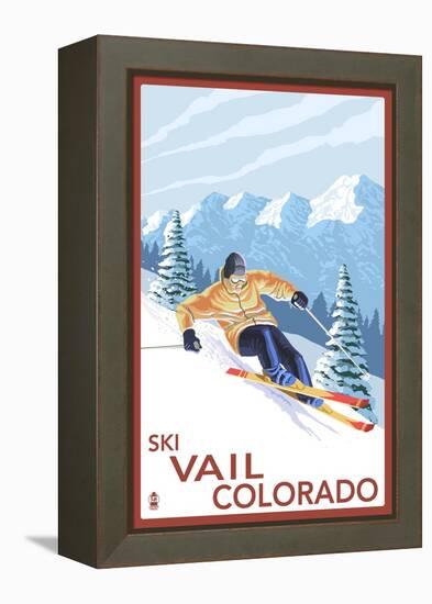 Vail, CO - Downhill Skier-Lantern Press-Framed Stretched Canvas