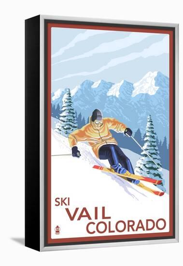 Vail, CO - Downhill Skier-Lantern Press-Framed Stretched Canvas