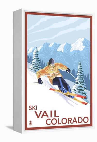 Vail, CO - Downhill Skier-Lantern Press-Framed Stretched Canvas