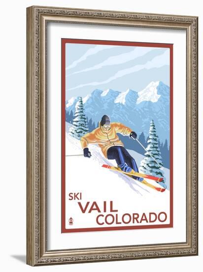 Vail, CO - Downhill Skier-Lantern Press-Framed Art Print