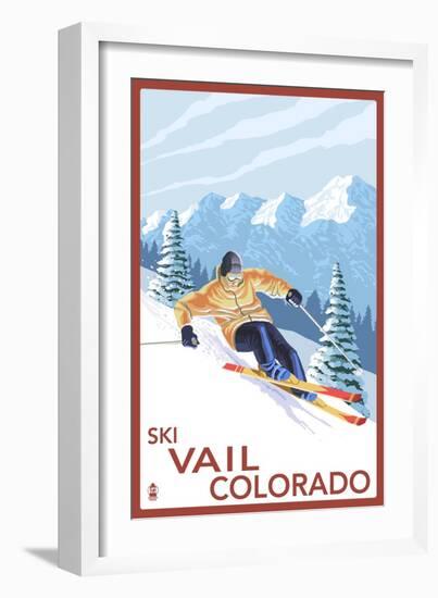 Vail, CO - Downhill Skier-Lantern Press-Framed Art Print