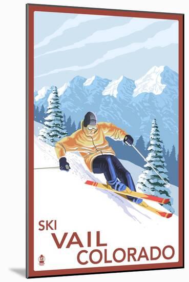 Vail, CO - Downhill Skier-Lantern Press-Mounted Art Print