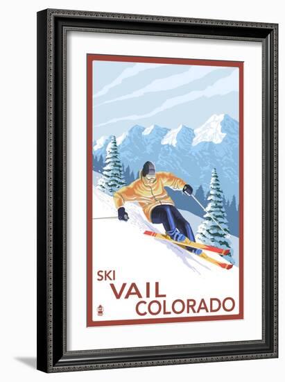 Vail, CO - Downhill Skier-Lantern Press-Framed Art Print