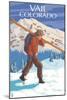 Vail, CO - Skier Carrying Skis-Lantern Press-Mounted Art Print