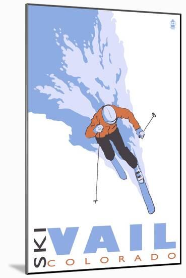 Vail, CO - Stylized Skier-Lantern Press-Mounted Art Print