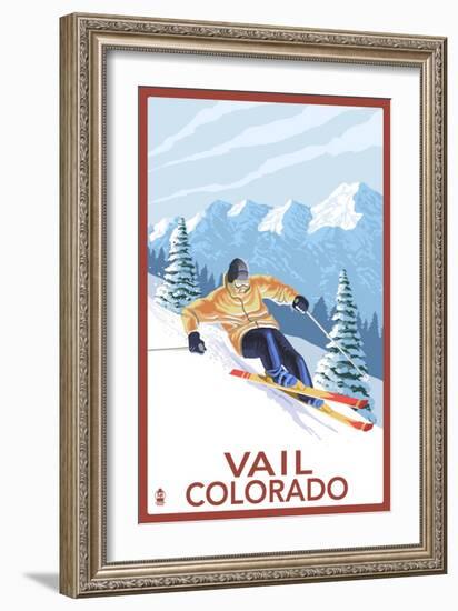 Vail, CO - Vail Downhill Skier-Lantern Press-Framed Art Print