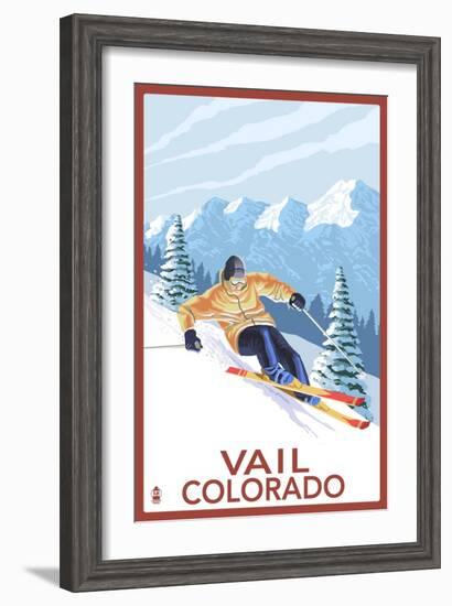 Vail, CO - Vail Downhill Skier-Lantern Press-Framed Art Print