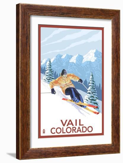 Vail, CO - Vail Downhill Skier-Lantern Press-Framed Art Print