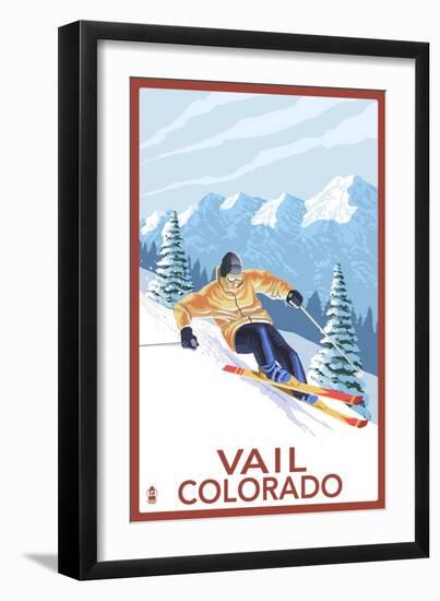 Vail, CO - Vail Downhill Skier-Lantern Press-Framed Art Print