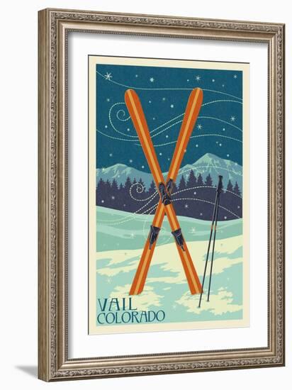 Vail, Colorado - Crossed Skis-Lantern Press-Framed Art Print