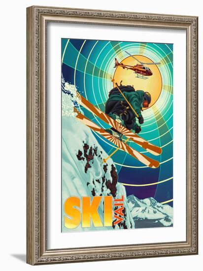 Vail, Colorado - Heli-Skiing-Lantern Press-Framed Art Print