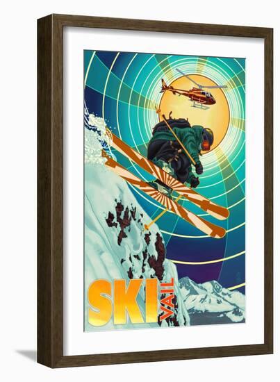 Vail, Colorado - Heli-Skiing-Lantern Press-Framed Art Print