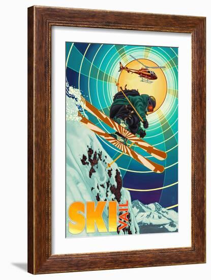 Vail, Colorado - Heli-Skiing-Lantern Press-Framed Art Print