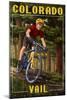 Vail, Colorado - Mountain Biker in Trees-Lantern Press-Mounted Art Print