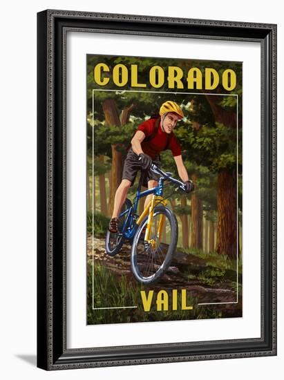 Vail, Colorado - Mountain Biker in Trees-Lantern Press-Framed Art Print