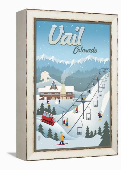 Vail, Colorado - Retro Ski Resort-Lantern Press-Framed Stretched Canvas