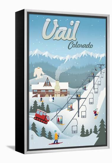 Vail, Colorado - Retro Ski Resort-Lantern Press-Framed Stretched Canvas