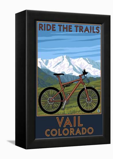 Vail, Colorado - Ride the Trails, Mountain Bike-Lantern Press-Framed Stretched Canvas