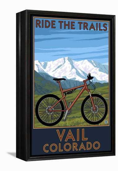 Vail, Colorado - Ride the Trails, Mountain Bike-Lantern Press-Framed Stretched Canvas