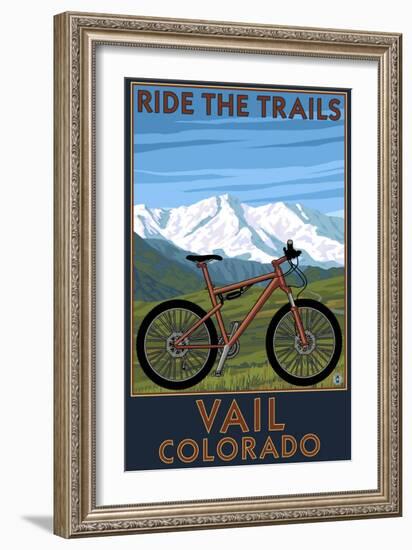 Vail, Colorado - Ride the Trails, Mountain Bike-Lantern Press-Framed Art Print