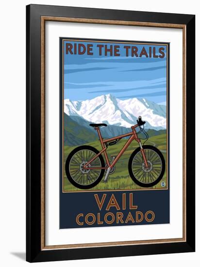 Vail, Colorado - Ride the Trails, Mountain Bike-Lantern Press-Framed Art Print