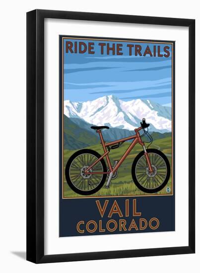 Vail, Colorado - Ride the Trails, Mountain Bike-Lantern Press-Framed Art Print