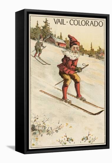 Vail, Colorado - Santa Skiing-Lantern Press-Framed Stretched Canvas