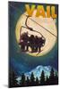 Vail, Colorado - Ski Lift and Full Moon-Lantern Press-Mounted Art Print