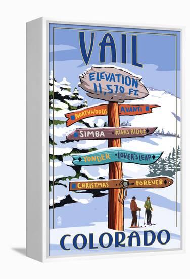 Vail, Colorado - Ski Signpost-Lantern Press-Framed Stretched Canvas