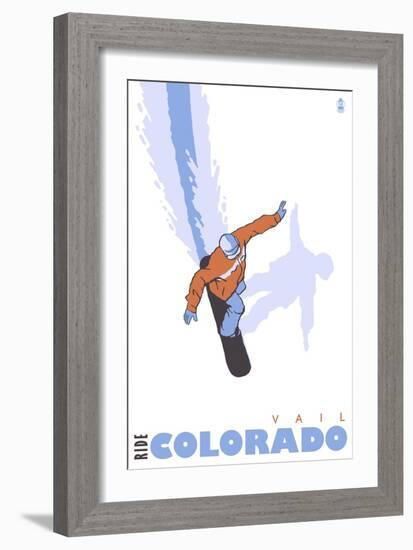 Vail, Colorado, Snowboard Stylized-Lantern Press-Framed Premium Giclee Print