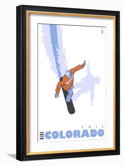 Vail, Colorado, Snowboard Stylized-Lantern Press-Framed Art Print
