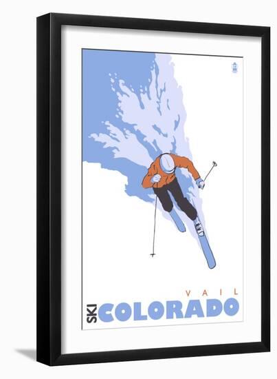 Vail, Colorado, Stylized Skier-Lantern Press-Framed Premium Giclee Print
