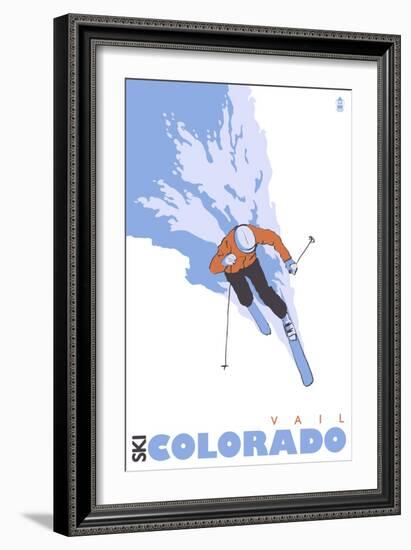 Vail, Colorado, Stylized Skier-Lantern Press-Framed Premium Giclee Print