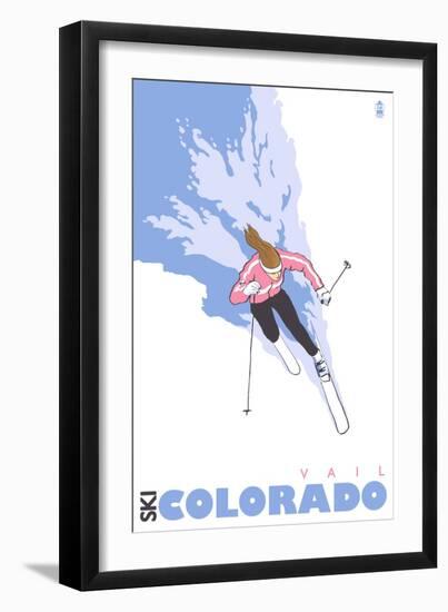 Vail, Colorado, Stylized Skier-Lantern Press-Framed Premium Giclee Print