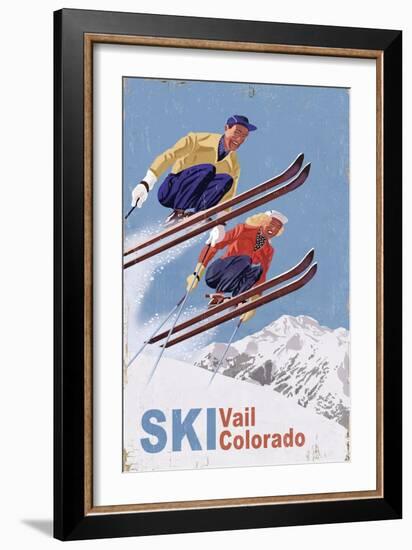 Vail, Colorado - Vintage Skiers-Lantern Press-Framed Art Print