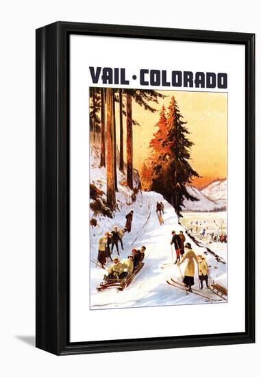 Vail, Colordao - Sledding and Skiing-Lantern Press-Framed Stretched Canvas