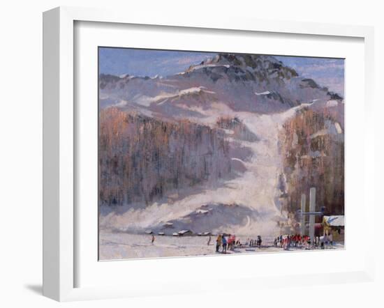 Val D'Isere, Morning Light - First Lessons-Bob Brown-Framed Giclee Print