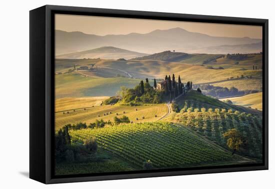 Val D'Orcia, Tuscany, Italy. a Lonely Farmhouse with Cypress and Olive Trees, Rolling Hills.-Francesco Riccardo Iacomino-Framed Premier Image Canvas