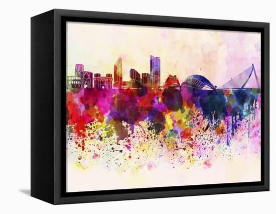 Valencia Skyline in Watercolor Background-paulrommer-Framed Stretched Canvas