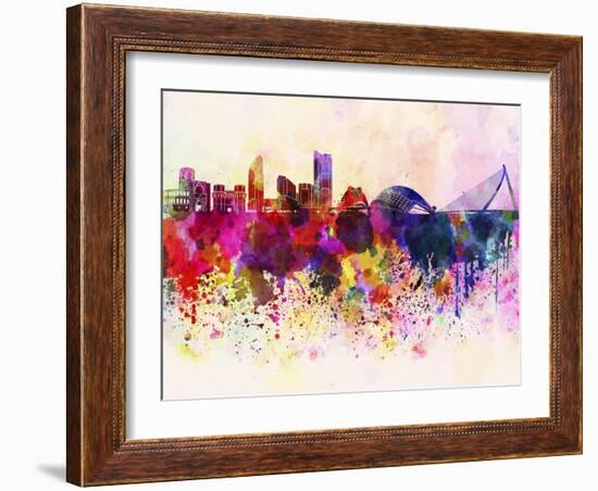 Valencia Skyline in Watercolor Background-paulrommer-Framed Art Print