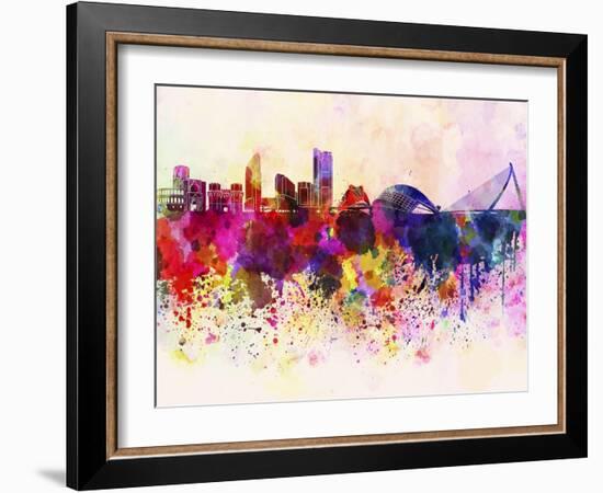 Valencia Skyline in Watercolor Background-paulrommer-Framed Art Print