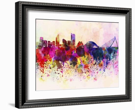 Valencia Skyline in Watercolor Background-paulrommer-Framed Art Print