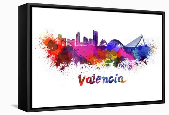 Valencia Skyline in Watercolor-paulrommer-Framed Stretched Canvas