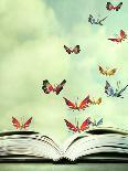 Artistic Image of an Open Book and Colorful Butterflies that Hover in the Sky-Valentina Photos-Photographic Print