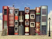 Many Books with Windows Doors Lamps in a External Background with Blue Light Sky-Valentina Photos-Art Print