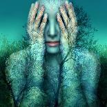 Surreal and Artistic Image of a Girl Who Covers Her Eyes with Her Hands on a Background of Trees An-Valentina Photos-Photographic Print