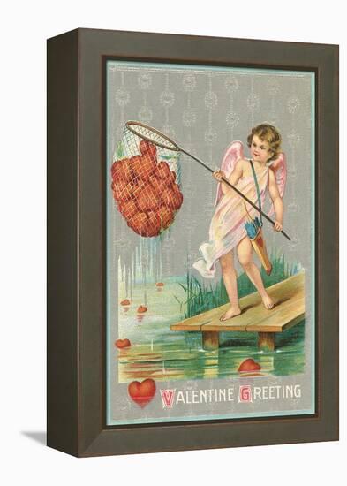 Valentine Greeting, Cupid Fishing Hearts-null-Framed Stretched Canvas