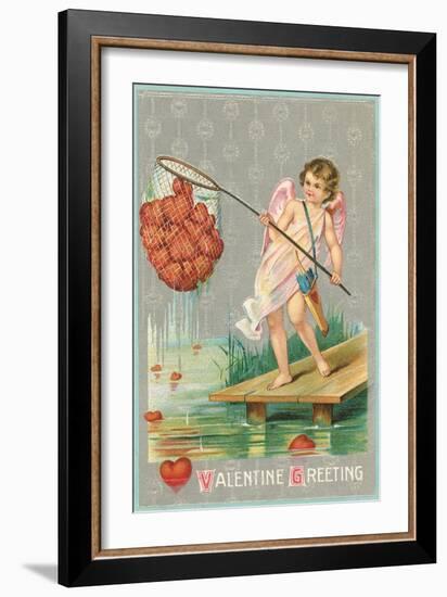 Valentine Greeting, Cupid Fishing Hearts-null-Framed Art Print