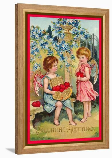 Valentine Greetings, Angels with Hearts-null-Framed Stretched Canvas